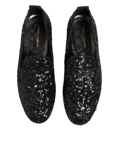 Dolce & Gabbana Black Sequined Slip On Loafers Dress Shoes