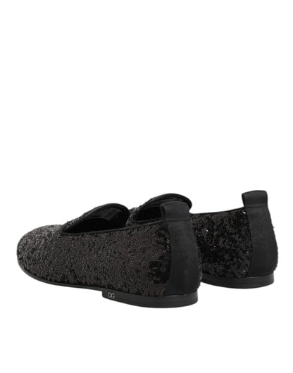 Dolce & Gabbana Black Sequined Slip On Loafers Dress Shoes