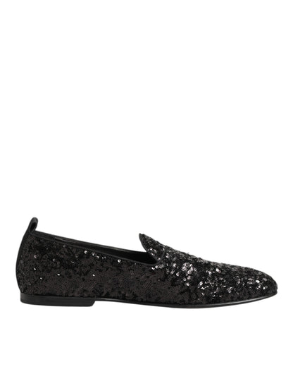 Dolce & Gabbana Black Sequined Slip On Loafers Dress Shoes