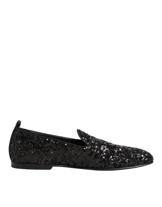 Dolce & Gabbana Black Sequined Slip On Loafers Dress Shoes