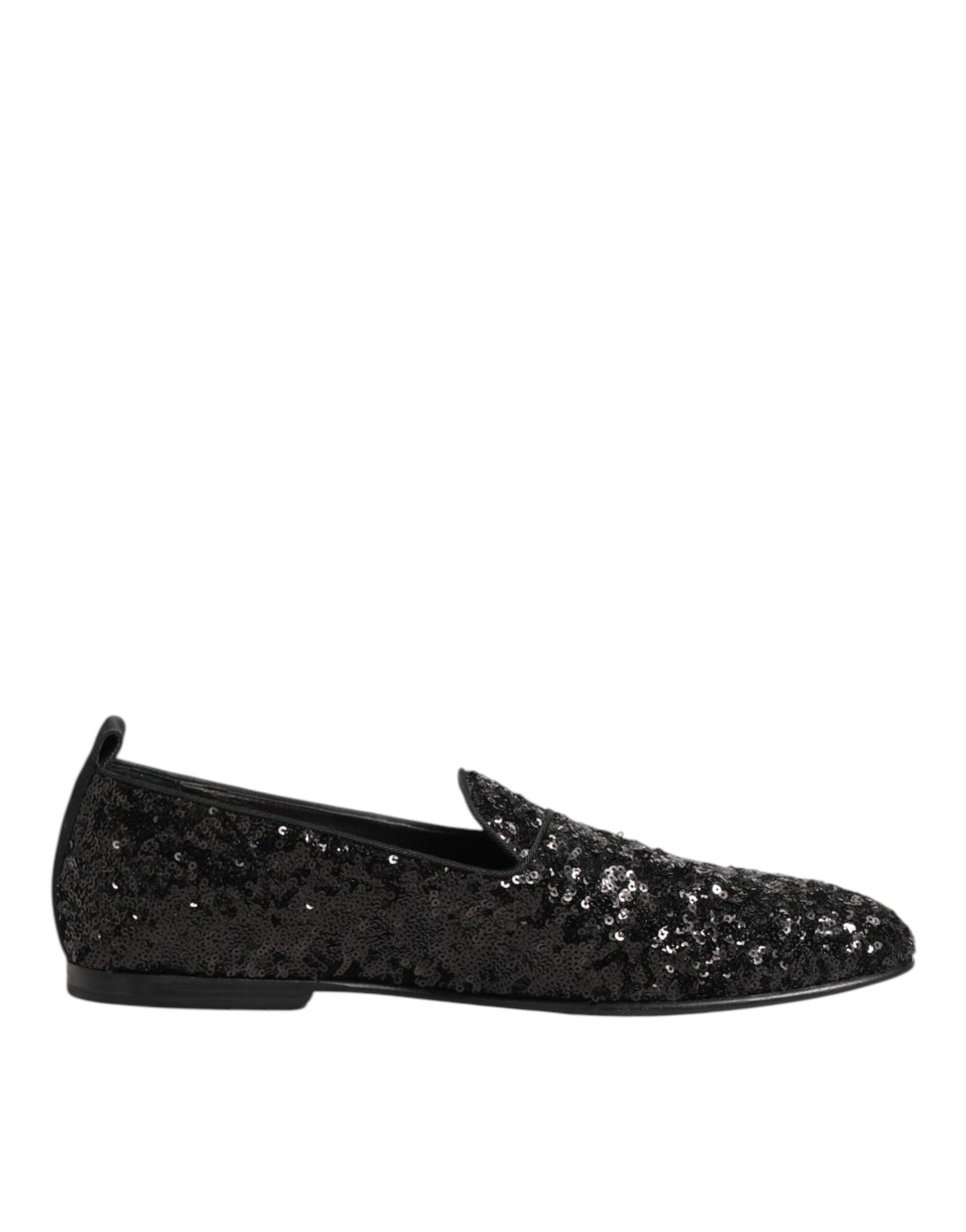 Dolce & Gabbana Black Sequined Slip On Loafers Dress Shoes