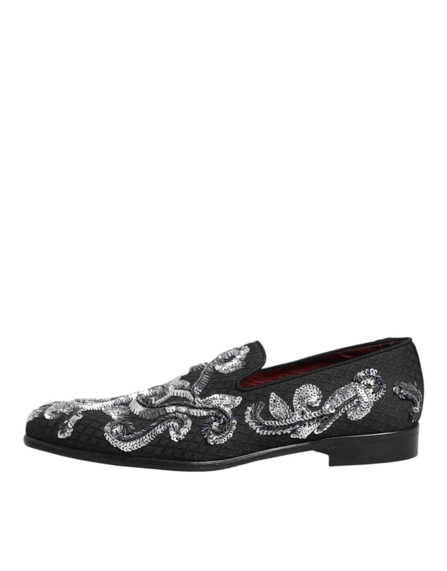 Dolce & Gabbana Black Silver Sequined Loafers Men Dress Shoes