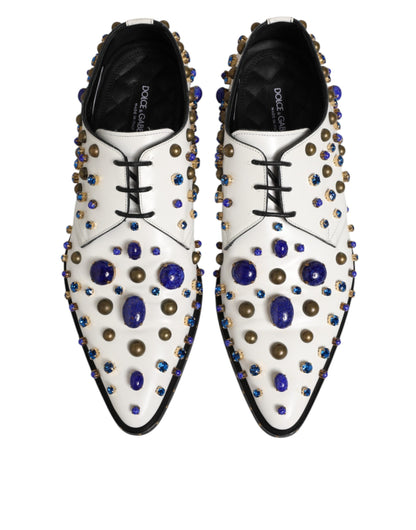Dolce & Gabbana White Leather Crystals Embellished Dress  Shoes