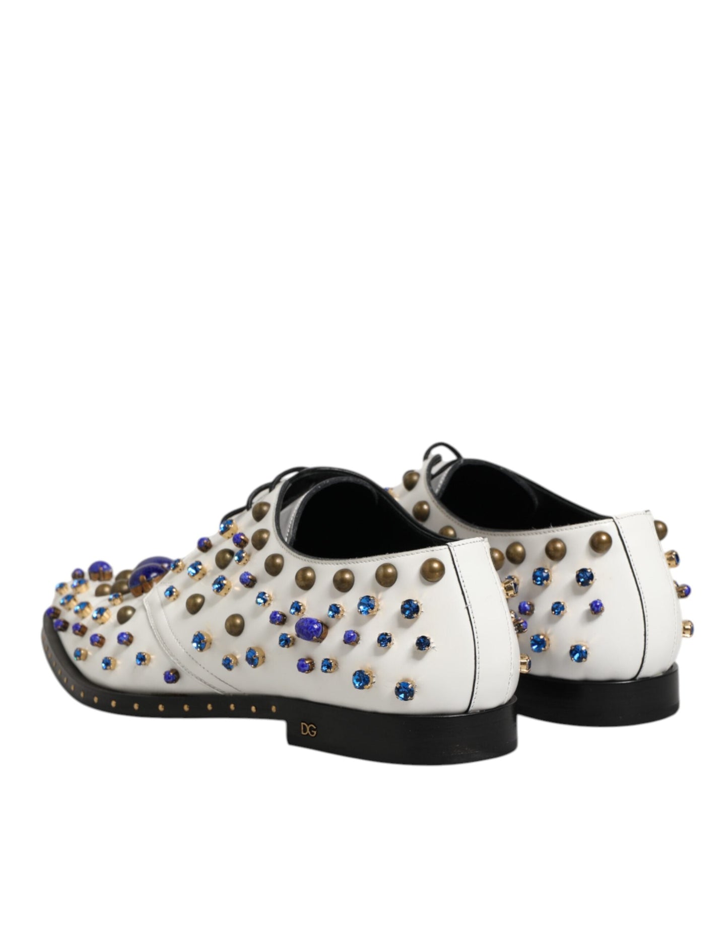 Dolce & Gabbana White Leather Crystals Embellished Dress  Shoes