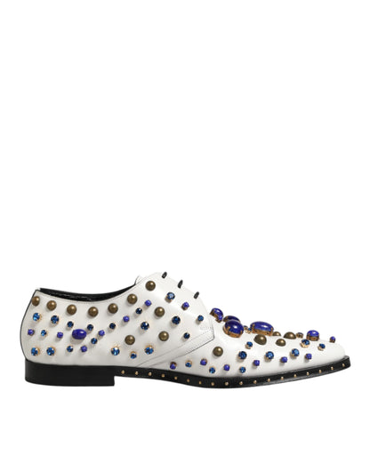 Dolce & Gabbana White Leather Crystals Embellished Dress  Shoes