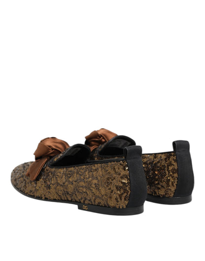 Dolce & Gabbana Gold Sequined Slip On Loafers Men Dress Shoes