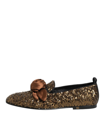 Dolce & Gabbana Gold Sequined Slip On Loafers Men Dress Shoes