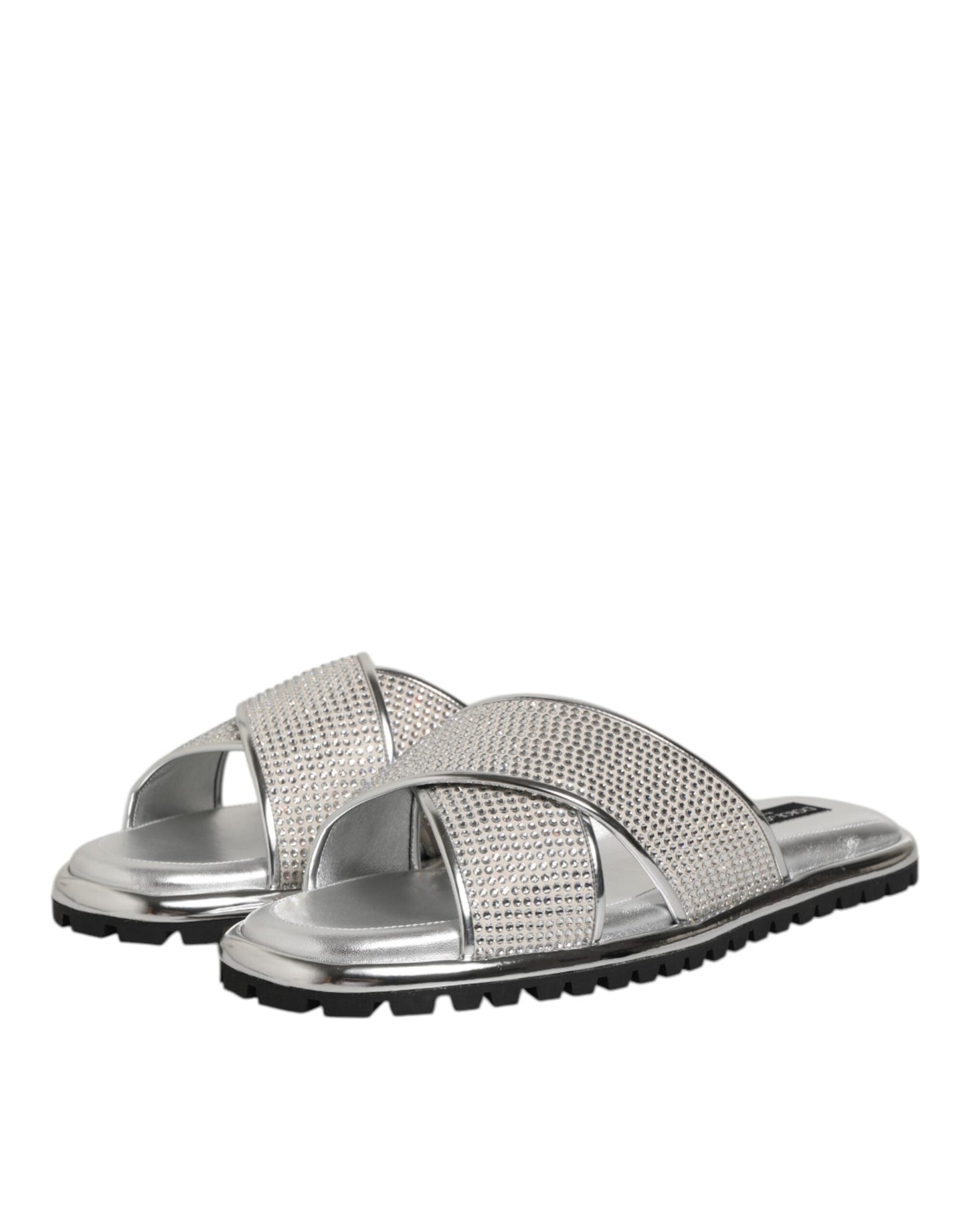 Dolce & Gabbana Silver Strass Slides Flats Slippers Shoes