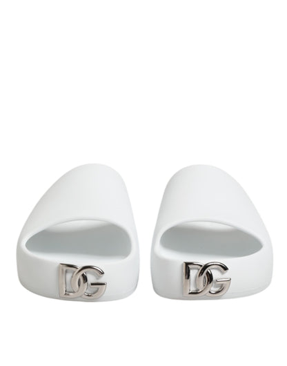 Dolce & Gabbana White Logo Slides Sandals Men Beachwear Shoes