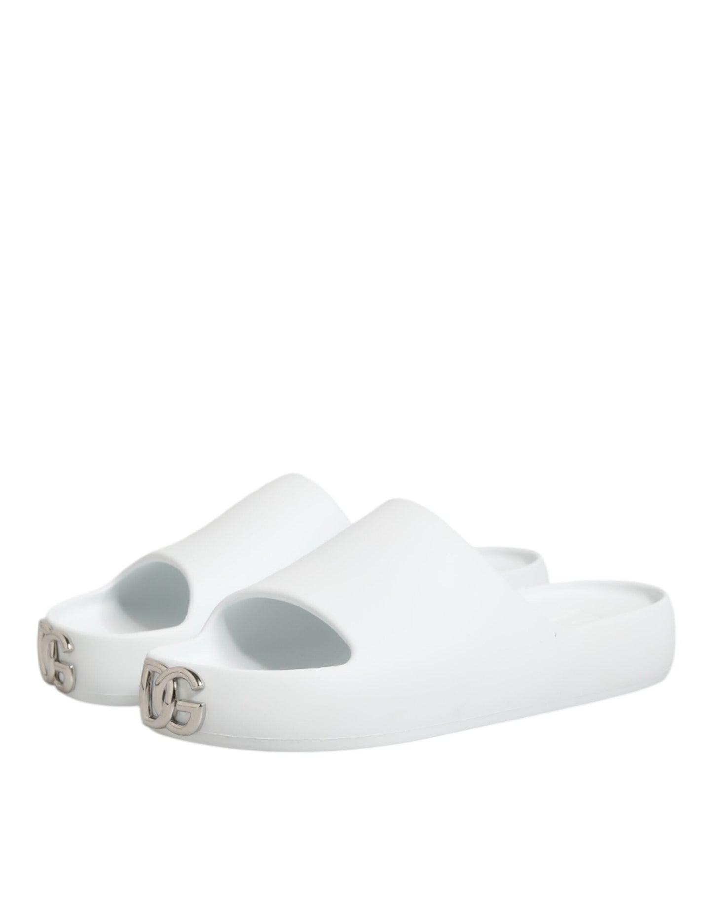 Dolce & Gabbana White Logo Slides Sandals Men Beachwear Shoes