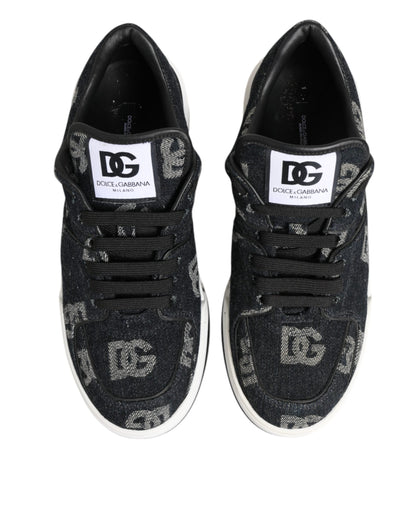 Dolce & Gabbana Blue Cotton Denim Logo Low Top Sneakers Shoes