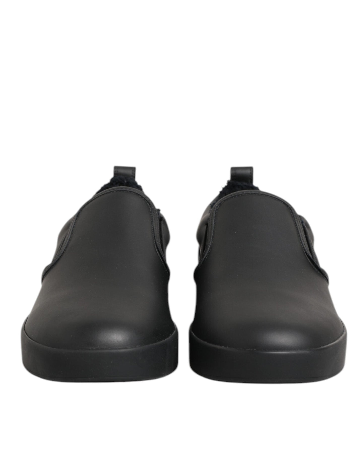 Dolce & Gabbana Black Leather Low Top Slip On Sneakers Shoes