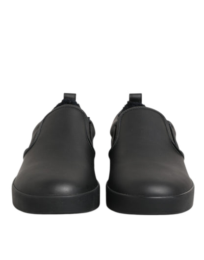 Dolce & Gabbana Black Leather Low Top Slip On Sneakers Shoes