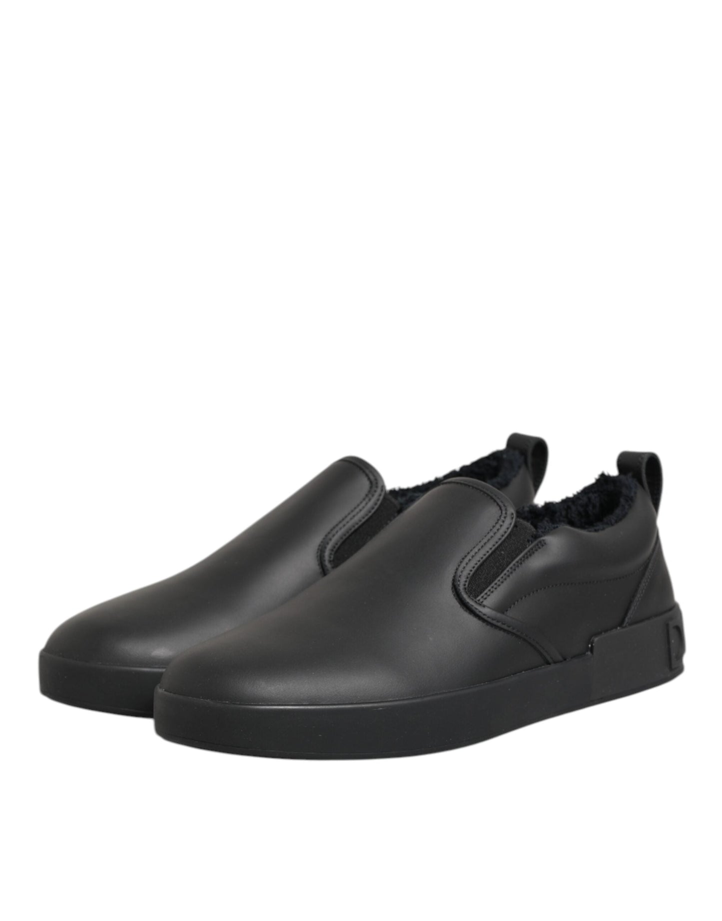 Dolce & Gabbana Black Leather Low Top Slip On Sneakers Shoes