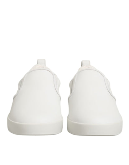 Dolce & Gabbana White Leather Low Top Slip On Sneakers Shoes