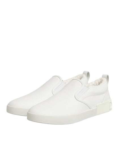 Dolce & Gabbana White Leather Low Top Slip On Sneakers Shoes