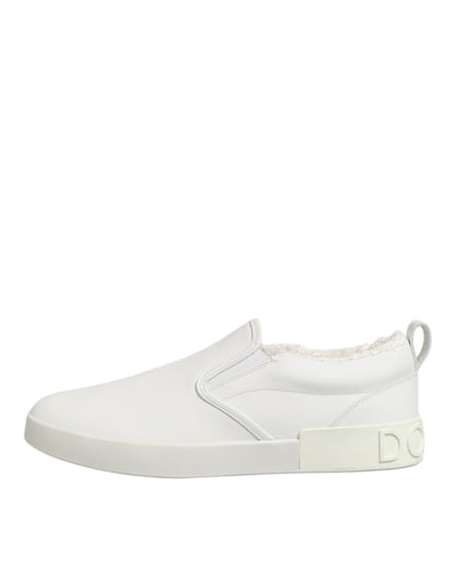 Dolce & Gabbana White Leather Low Top Slip On Sneakers Shoes
