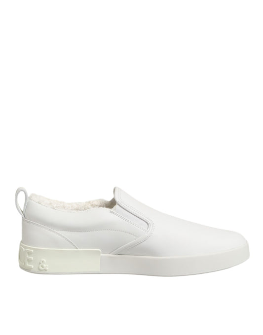 Dolce & Gabbana White Leather Low Top Slip On Sneakers Shoes
