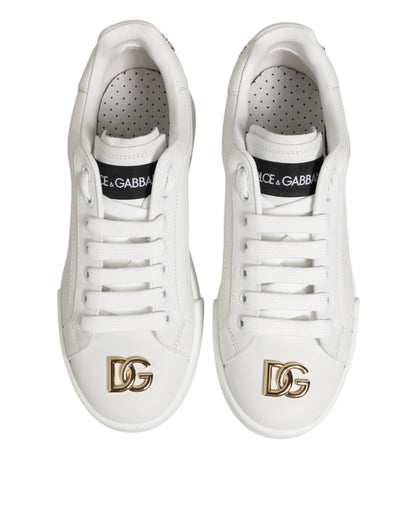 Dolce & Gabbana White DG Leather Low Top Sneakers Shoes