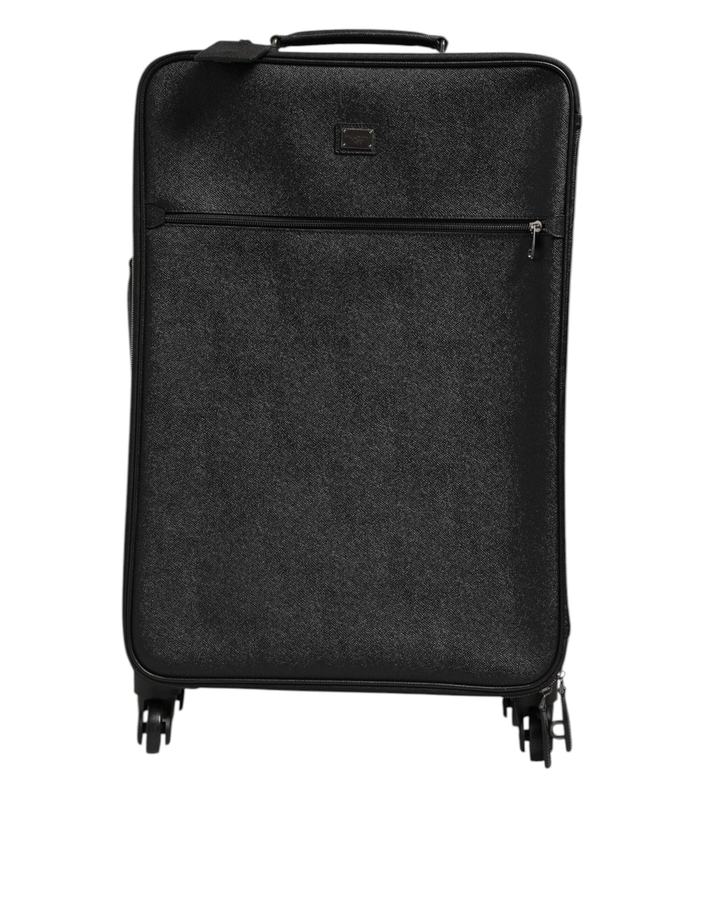 Dolce & Gabbana Gray Leather Logo Plaque Trolley Travel Wheel Men Suitcase Bag