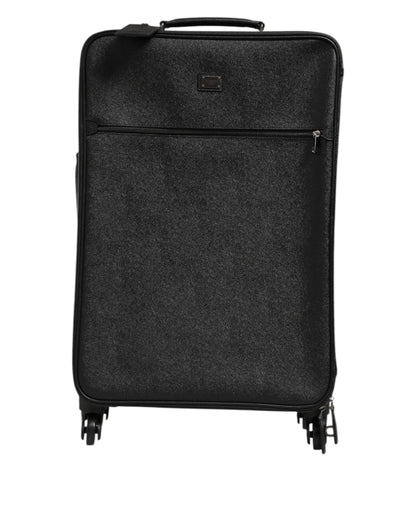 Dolce & Gabbana Gray Leather Logo Plaque Trolley Travel Wheel Men Suitcase Bag