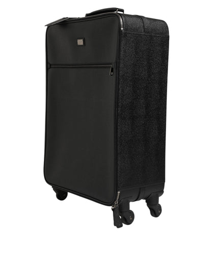 Dolce & Gabbana Gray Leather Logo Plaque Trolley Travel Wheel Men Suitcase Bag