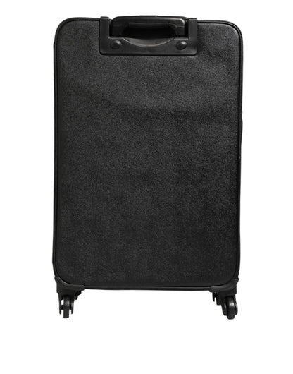 Dolce & Gabbana Gray Leather Logo Plaque Trolley Travel Wheel Men Suitcase Bag