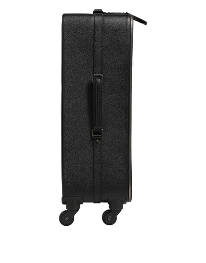 Dolce & Gabbana Gray Leather Logo Plaque Trolley Travel Wheel Men Suitcase Bag