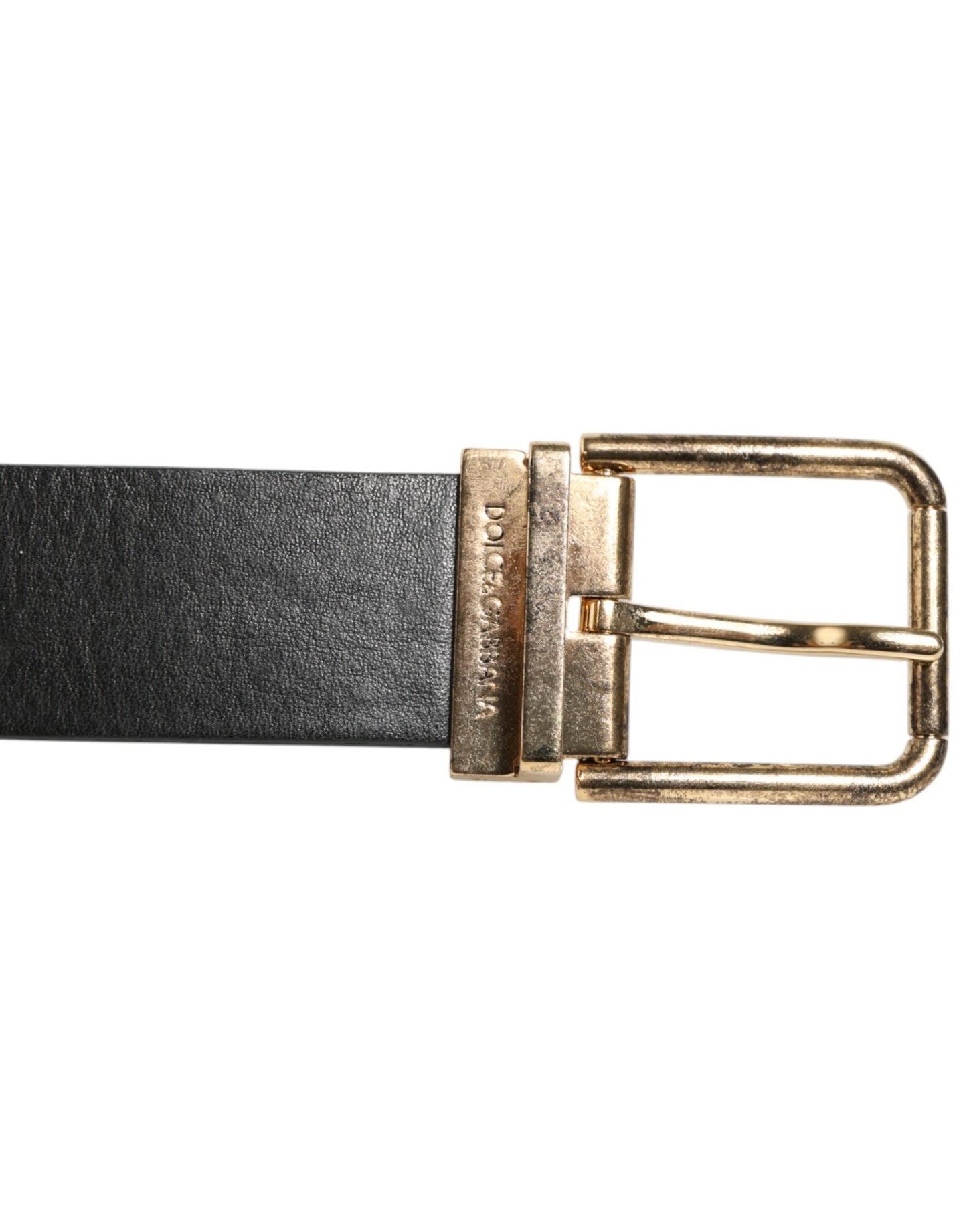 Dolce & Gabbana Black Leather Gold Silver Coin Buckle Belt