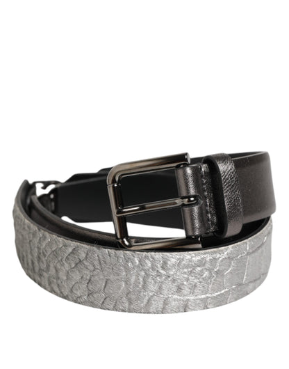 Dolce & Gabbana Black Silver Pebbled Texture Leather Buckle Men Belt