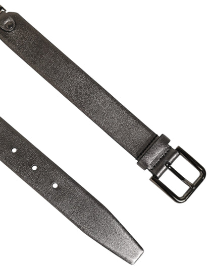 Dolce & Gabbana Black Silver Pebbled Texture Leather Buckle Men Belt