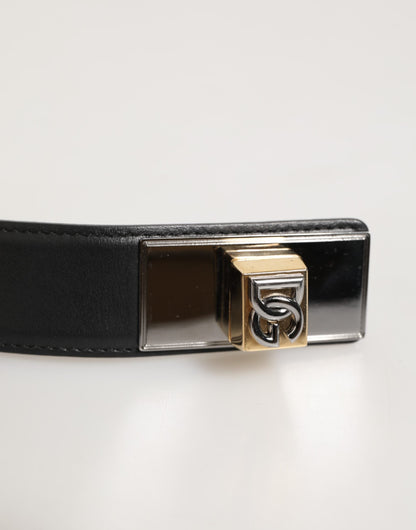 Dolce & Gabbana Black Leather Classic Metal Logo Buckle Belt