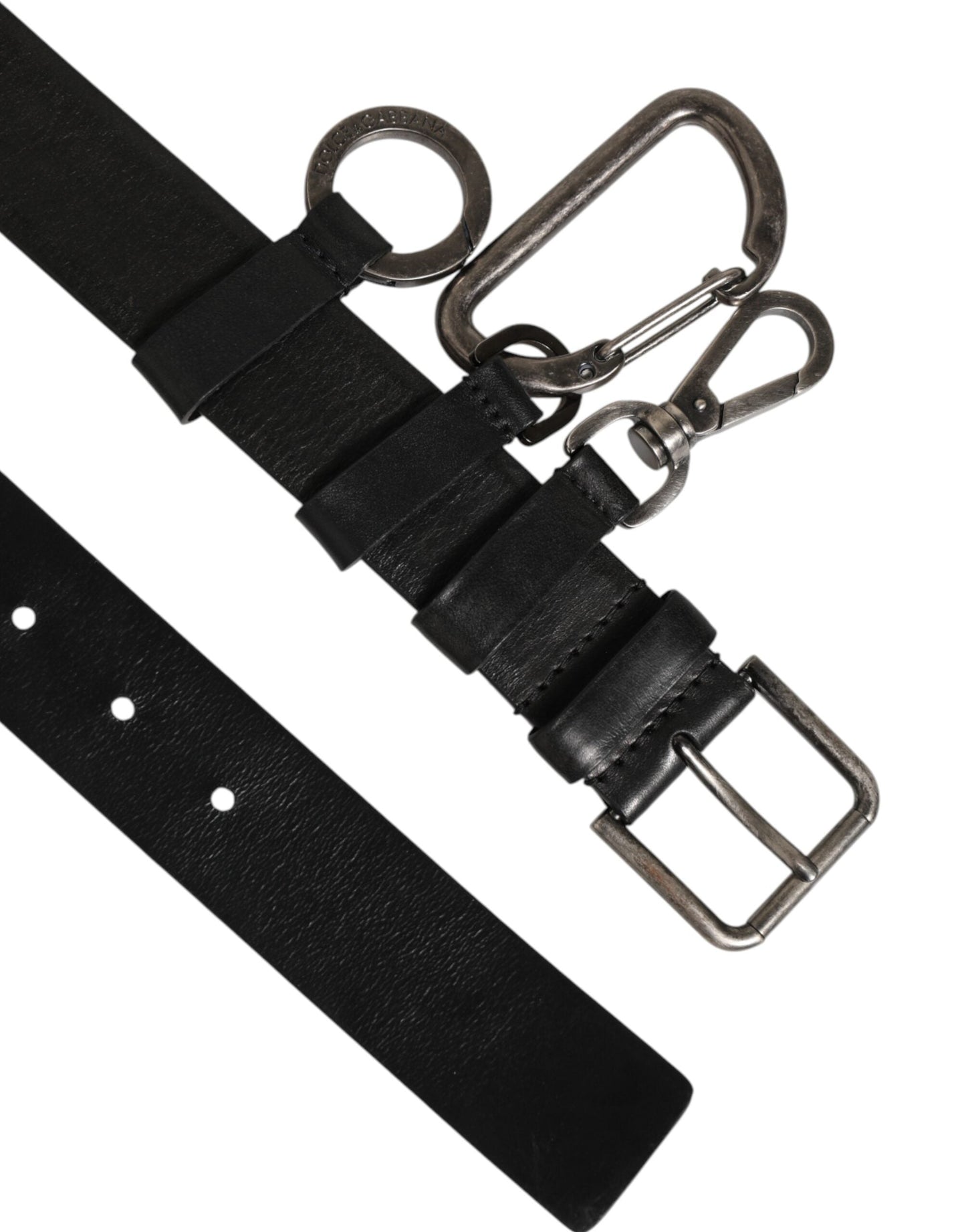 Dolce & Gabbana Black Key Ring Clip Attachments Buckle Belt