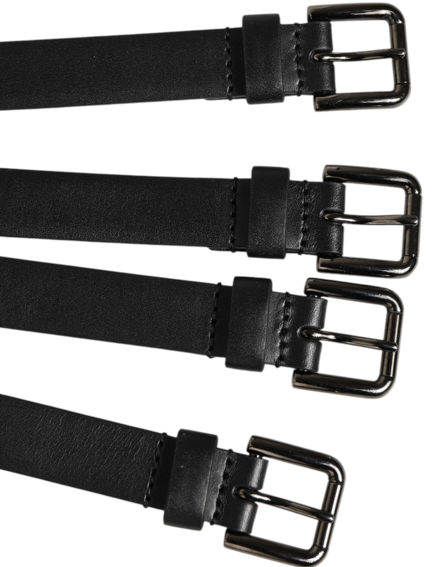 Dolce & Gabbana Black Leather 4-Strap Metal Multi-Buckle Belt