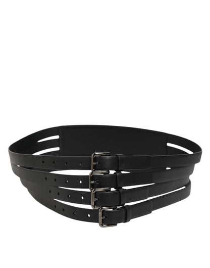Dolce & Gabbana Black Leather 4-Strap Metal Multi-Buckle Belt