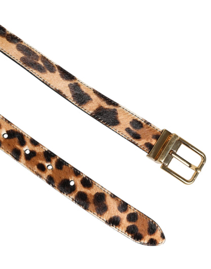 Dolce & Gabbana Brown Leather Leopard Print Metal Buckle Belt