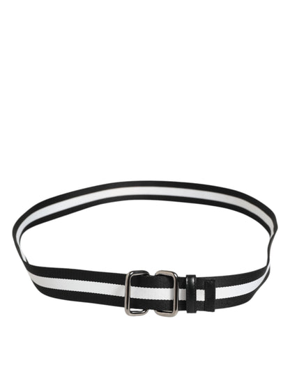 Dolce & Gabbana Black White Striped Metal Buckle Men Belt