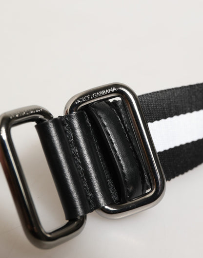 Dolce & Gabbana Black White Striped Logo Metal Buckle Belt