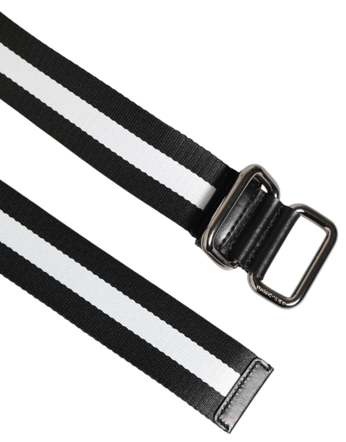 Dolce & Gabbana Black White Striped Logo Metal Buckle Belt