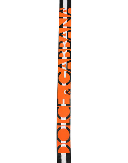 Dolce & Gabbana Black White Striped Logo Metal Buckle Belt