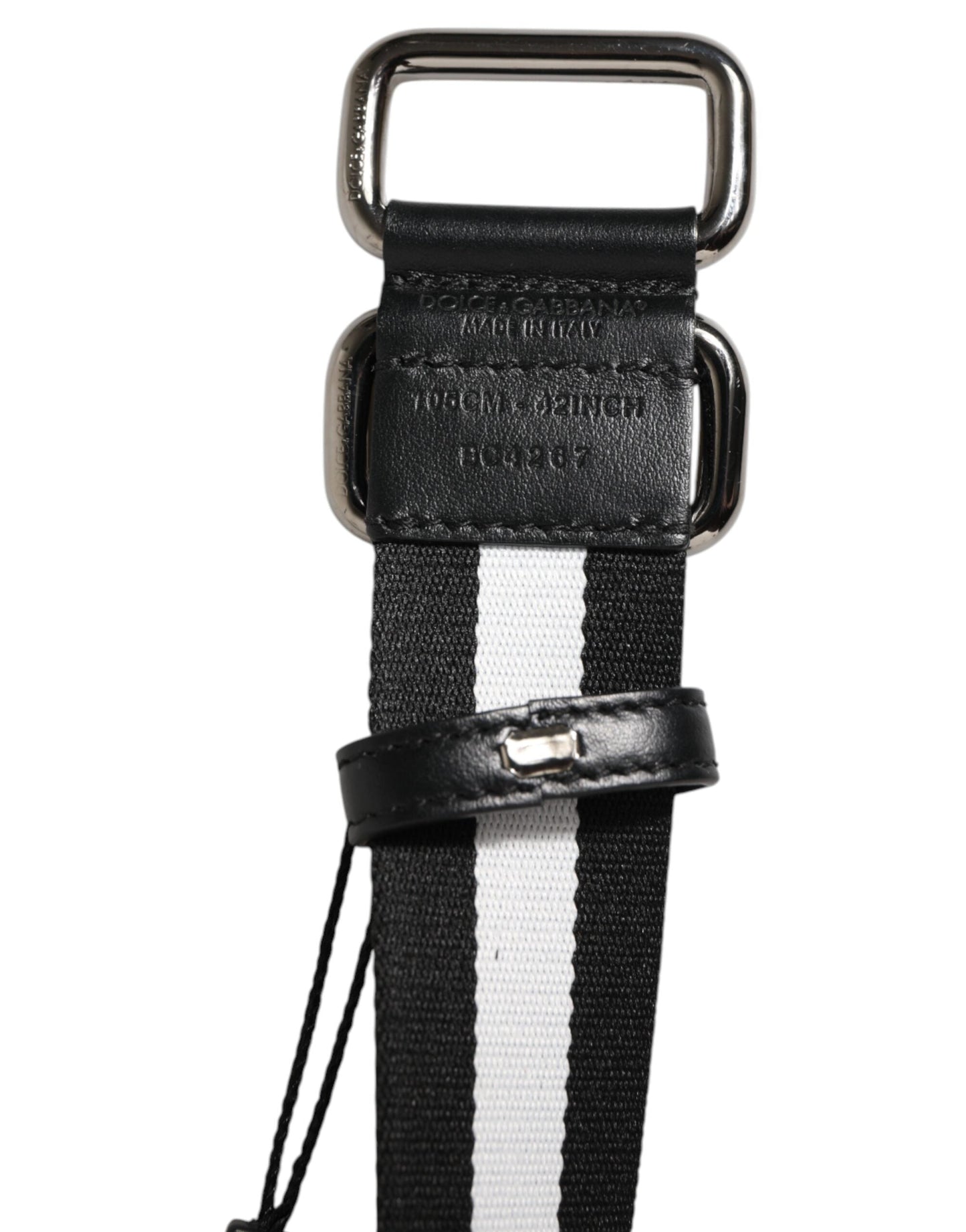 Dolce & Gabbana Black White Striped Logo Metal Buckle Belt