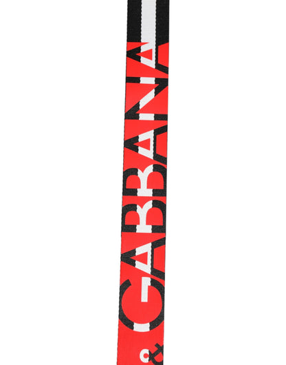 Dolce & Gabbana Black White Striped Logo Metal Buckle Belt