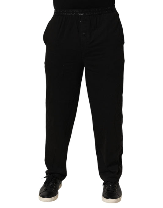 Emporio Armani Black Cotton Blend Logo Waistband Trouser Pants