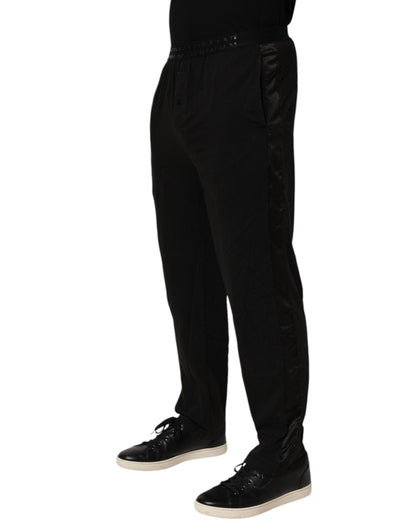 Emporio Armani Black Cotton Blend Logo Waistband Trouser Pants