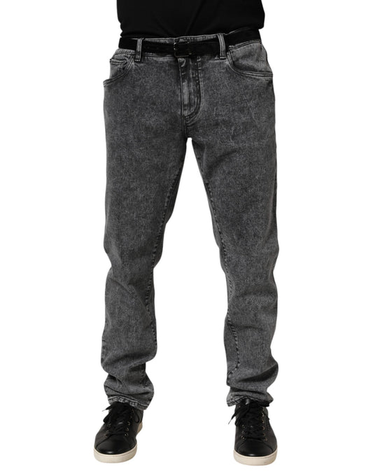 Dolce & Gabbana Gray Cotton Slim Fit Denim Trouser Jeans