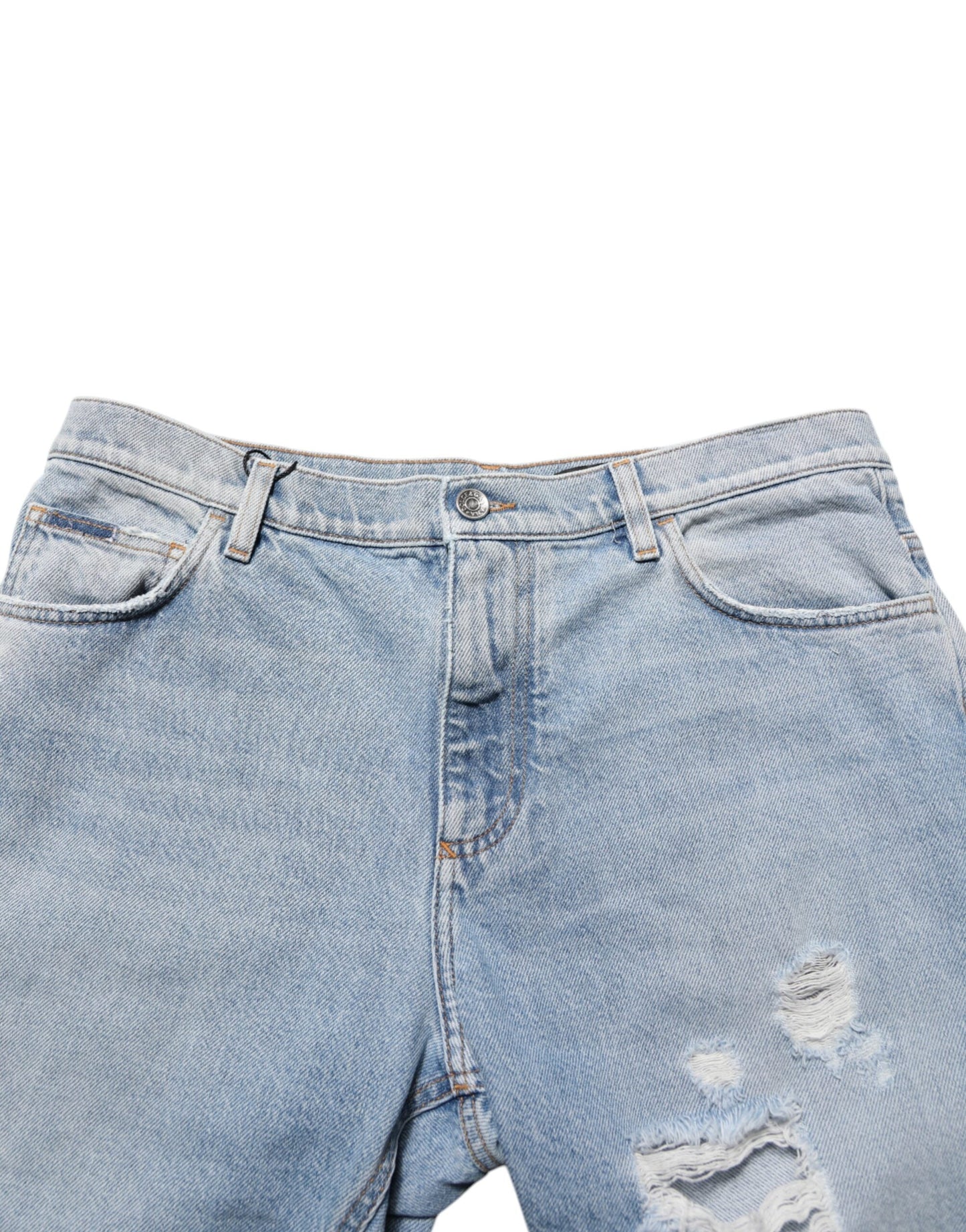 Dolce & Gabbana Blue Cotton Distressed Denim Bermuda  Shorts
