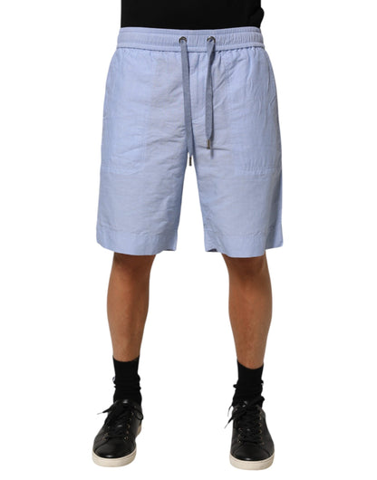 Dolce & Gabbana Light Blue Linen Mid Waist Men Bermuda Shorts
