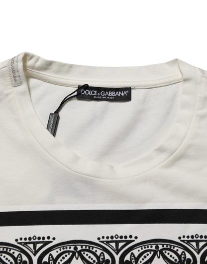 Dolce & Gabbana White Cotton Logo Bandana Print Men T-shirt