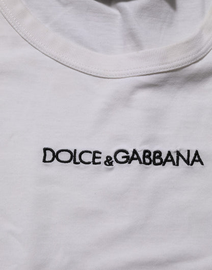 Dolce & Gabbana White Logo Print Cotton Crew Neck Men T-shirt