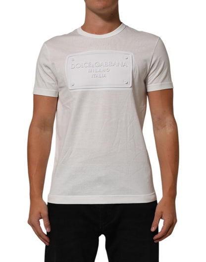 Dolce & Gabbana White Logo Patch Cotton Crew Neck Men T-shirt